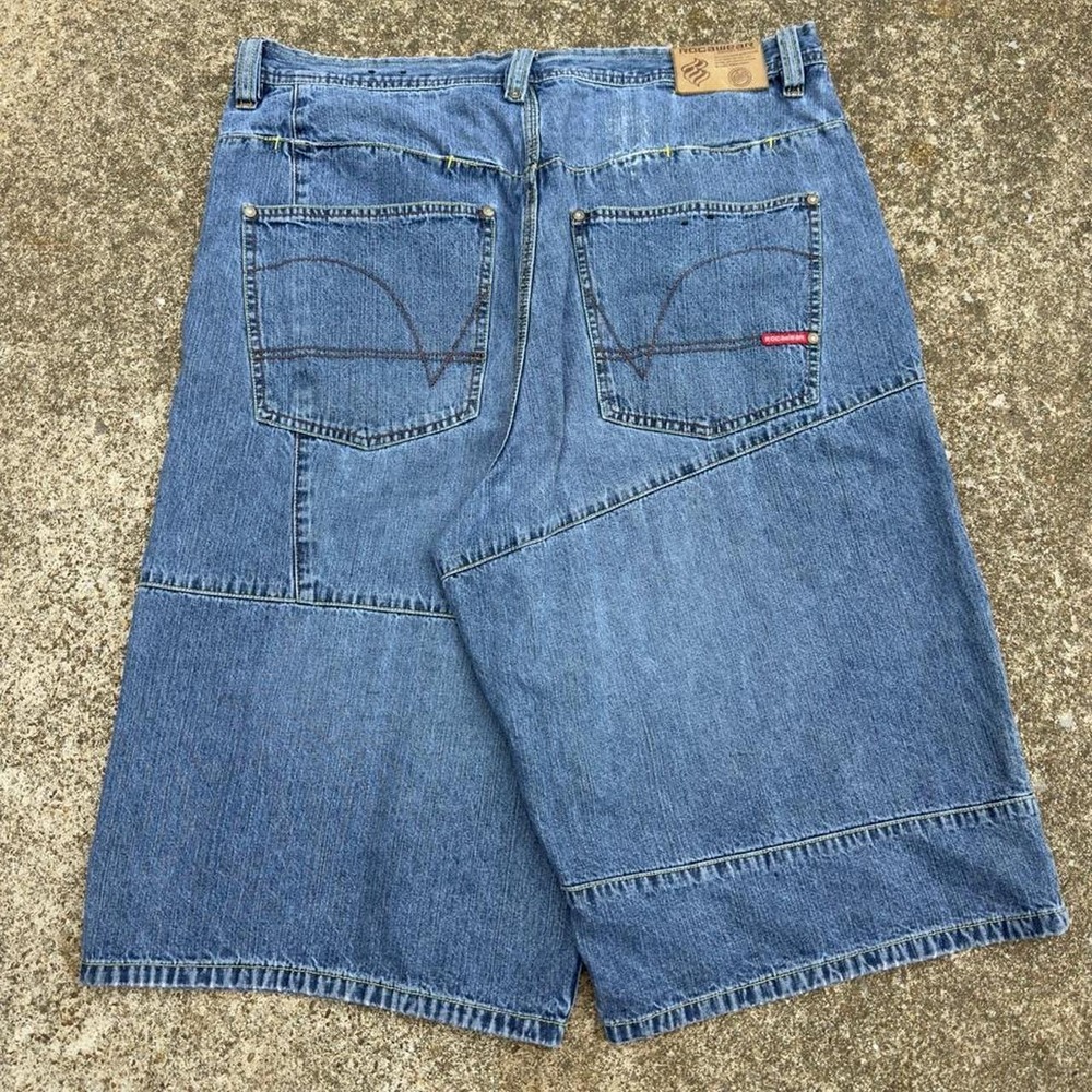 Vintage 2000s Rocawear Denim Shorts Y2K Hip Hop Wide Leg Blue Mens 38 (g5)